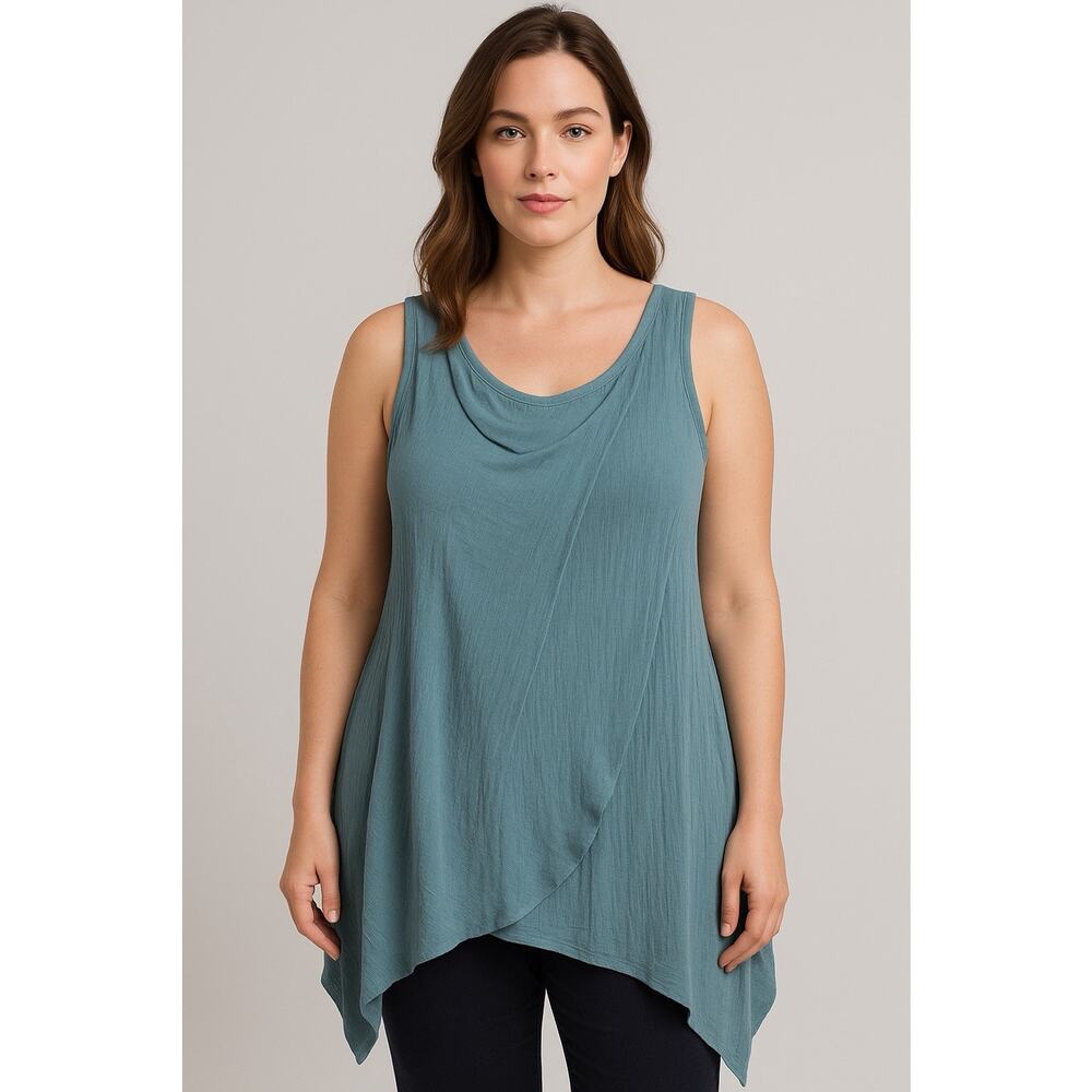 Soft Surroundings Draped Asymmetrical Tank Tunic XL Boho Dusty teal Artisan